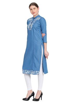 Blue embroidered cotton kurtas-and-kurtis 4