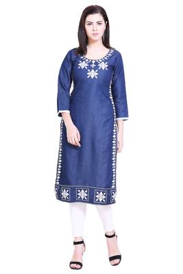 Blue embroidered cotton kurtas-and-kurtis 1