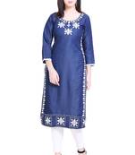 Blue embroidered cotton kurtas-and-kurtis