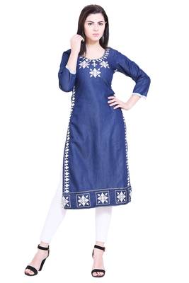 Blue embroidered cotton kurtas-and-kurtis 3