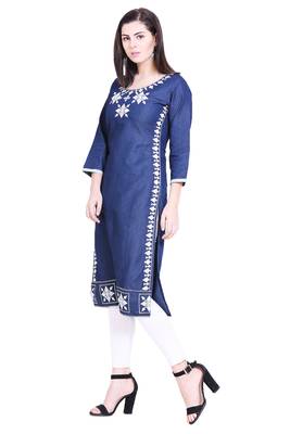 Blue embroidered cotton kurtas-and-kurtis 4