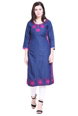 Blue embroidered cotton kurtas-and-kurtis 1