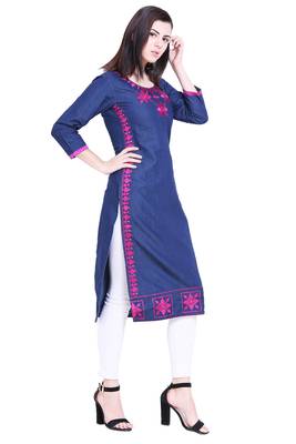 Blue embroidered cotton kurtas-and-kurtis 3