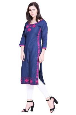 Blue embroidered cotton kurtas-and-kurtis 4