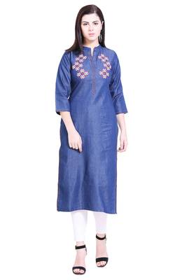 Blue embroidered cotton kurtas-and-kurtis 1