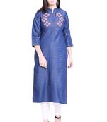 Blue embroidered cotton kurtas-and-kurtis