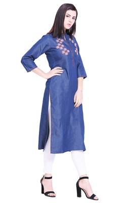 Blue embroidered cotton kurtas-and-kurtis 3
