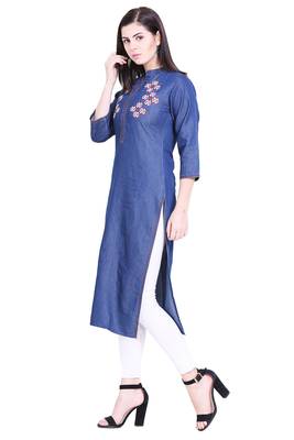 Blue embroidered cotton kurtas-and-kurtis 4