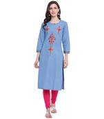 Blue embroidered cotton kurtas-and-kurtis