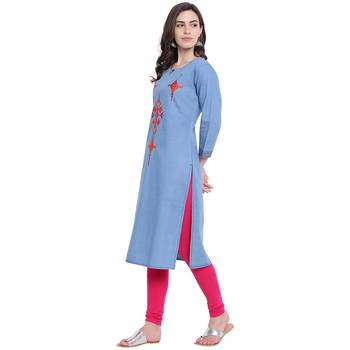 Blue embroidered cotton kurtas-and-kurtis 3