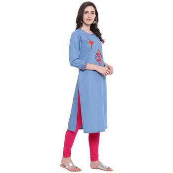 Blue embroidered cotton kurtas-and-kurtis 4