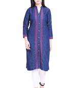 Blue embroidered cotton kurtas-and-kurtis