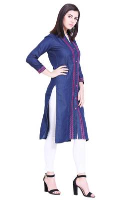 Blue embroidered cotton kurtas-and-kurtis 3