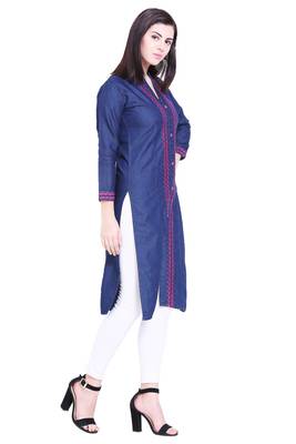 Blue embroidered cotton kurtas-and-kurtis 4