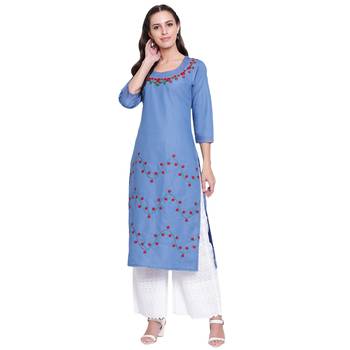 Blue embroidered cotton kurtas-and-kurtis 1