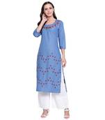 Blue embroidered cotton kurtas-and-kurtis
