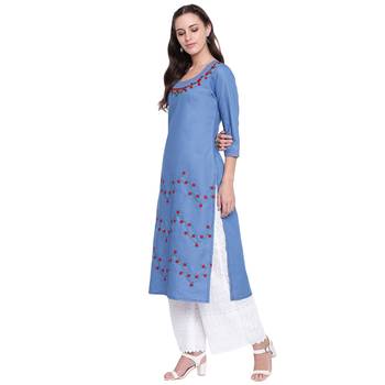 Blue embroidered cotton kurtas-and-kurtis 3