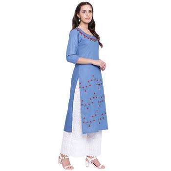 Blue embroidered cotton kurtas-and-kurtis 4