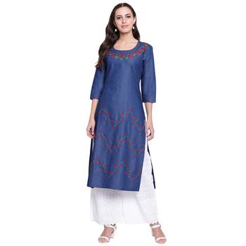 Blue embroidered cotton kurtas-and-kurtis 1