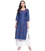 Blue embroidered cotton kurtas-and-kurtis