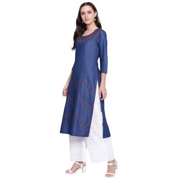 Blue embroidered cotton kurtas-and-kurtis 3