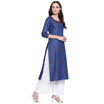 Blue embroidered cotton kurtas-and-kurtis 4