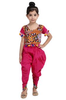 Pink Embroidered Choli With Dhoti For Girls