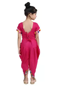 Pink Embroidered Choli With Dhoti For Girls