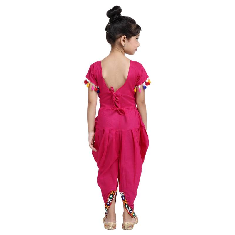 Pink Embroidered Choli With Dhoti For Girls