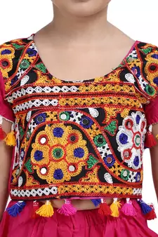 Pink Embroidered Choli With Dhoti For Girls
