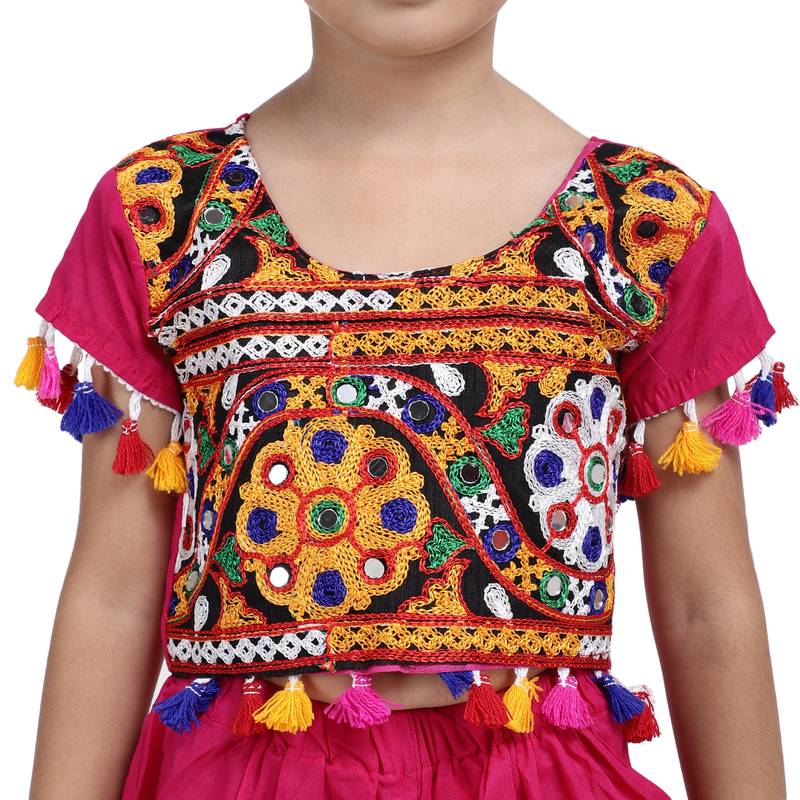 Pink Embroidered Choli With Dhoti For Girls