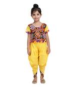 Yellow Embroidered Choli With Dhoti For Girls