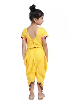 Yellow Embroidered Choli With Dhoti For Girls