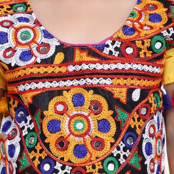Yellow Embroidered Choli With Dhoti For Girls 3