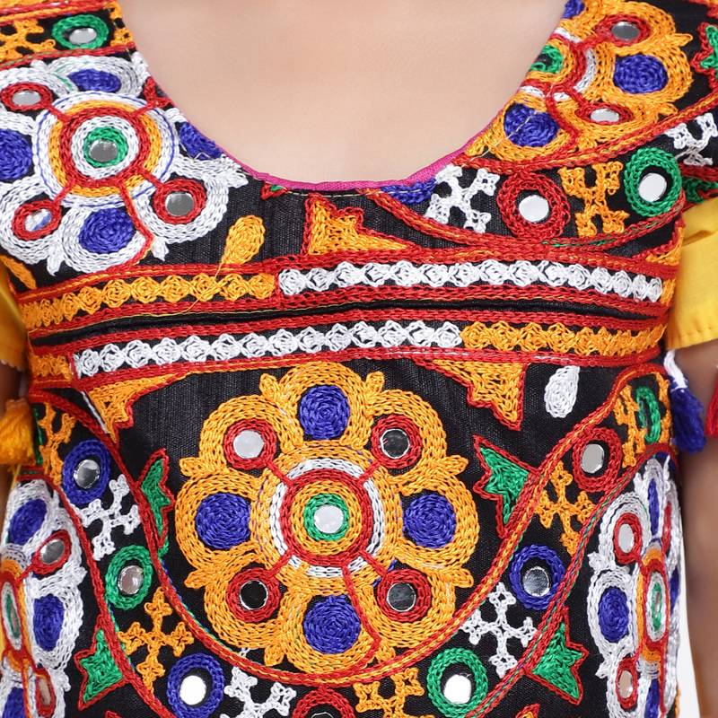 Yellow Embroidered Choli With Dhoti For Girls