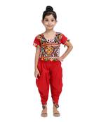 Red Embroidered Choli With Dhoti For Girls