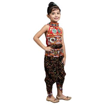Black Embroidered Halter Neck Choli With Dhoti For Girls 1
