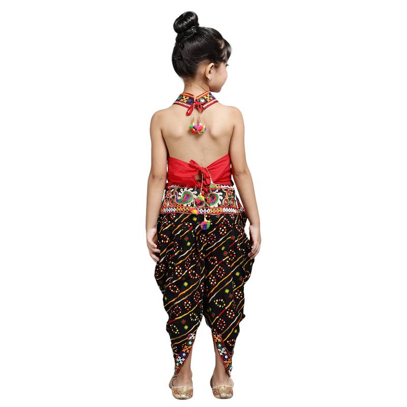 Black Embroidered Halter Neck Choli With Dhoti For Girls