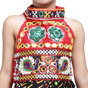 Black Embroidered Halter Neck Choli With Dhoti For Girls 3