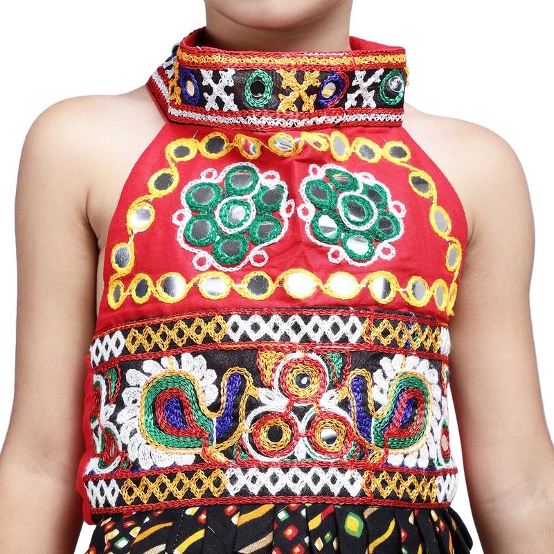 Black Embroidered Halter Neck Choli With Dhoti For Girls