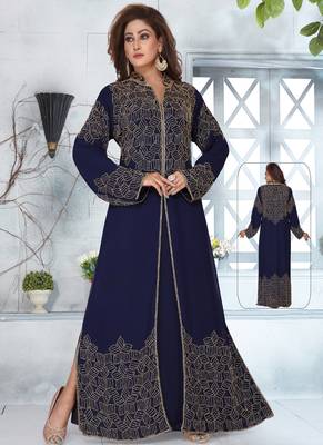 Blue embroidered georgette islamic-kaftans 1