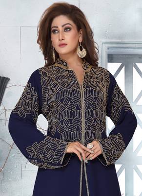 Blue embroidered georgette islamic-kaftans 2