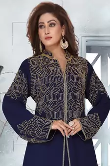 Blue embroidered georgette islamic-kaftans
