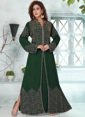 Green embroidered georgette islamic-kaftans With Sun-proof hijab 1