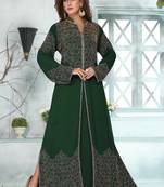 Green embroidered georgette islamic-kaftans With Sun-proof hijab.