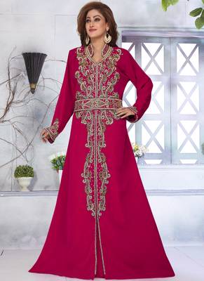 Magenta embroidered georgette islamic-kaftans With Sun-proof hijab 1