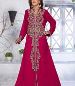 Magenta embroidered georgette islamic-kaftans With Sun-proof hijab.