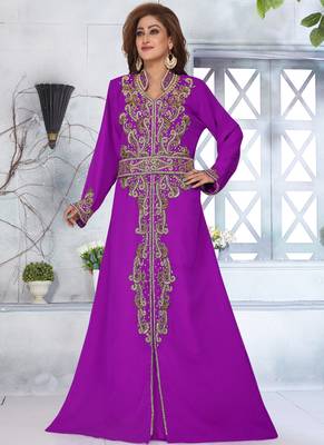 Purple embroidered georgette islamic-kaftans with hijab 1