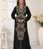 Black embroidered georgette islamic-kaftans With Sun-proof hijab