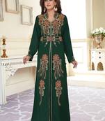 Green embroidered georgette islamic-kaftans With Sun-proof hijab